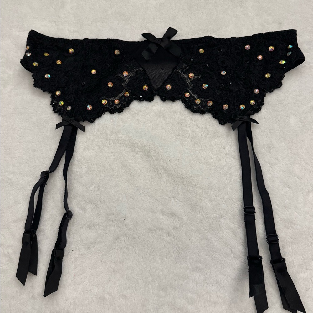 Black Lace Garter Belt Burlesque Boudoir Lingerie Costume Adjustable